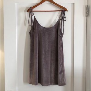 Purple velvet tie spaghetti strap mini dress